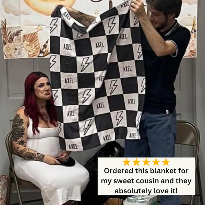 Personalized Baby Boy Name Blanket Custom Baby Shower Gift for Newborn Boy Cool Gift for Baby Boy Toddler Gift Checkered Custom Name Blanket bild 4