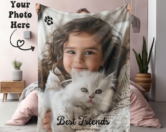 Custom Cat Photo Blanket Pet Gift for New Cat Owner Personalized Cat Blanket New Kitty Gift Dog Memorial Gift Custom Name Blanket for Cat
