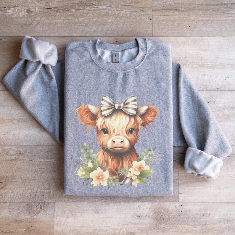 Grey Kids Highland Cow Sweatshirt