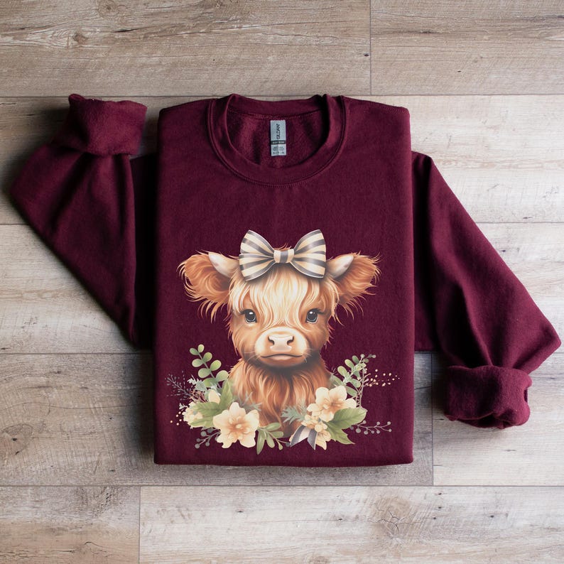 Maroon Youth Cow Shirt Girls Adorable cow sweatshirt