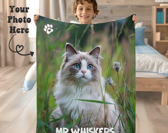 Custom Cat Photo Blanket Pet Gift for New Cat Owner Personalized Cat Blanket New Kitty Gift Dog Memorial Gift Custom Name Blanket for Cat