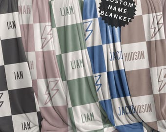 Personalized Baby Boy Name Blanket Custom Baby Shower Gift for Newborn Boy Cool Gift for Baby Boy Toddler Gift Checkered Custom Name Blanket