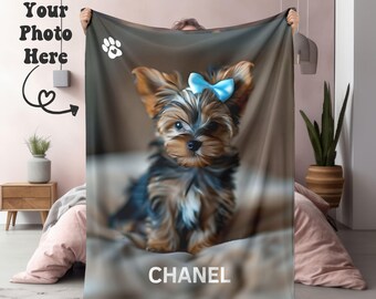 Custom Dog Photo Blanket Pet Gift for New Dog Owner Personalized Dog Blanket New Puppy Gift Dog Memorial Gift Custom Name Blanket for Dog