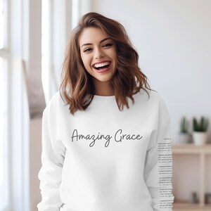 Trendy Christian Sweatshirt Amazing Grace Christian Apparel Faith Christian Aesthetic White Sweatshirt