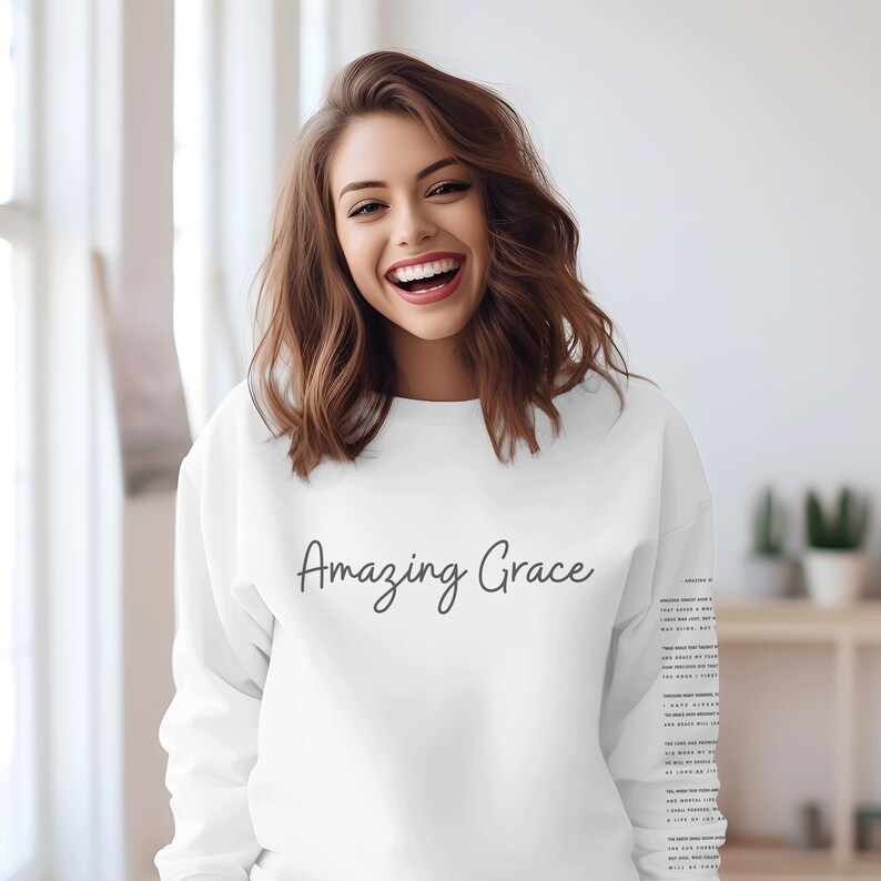 Trendy Christian Sweatshirt Amazing Grace Christian Apparel Faith Christian Aesthetic White Sweatshirt