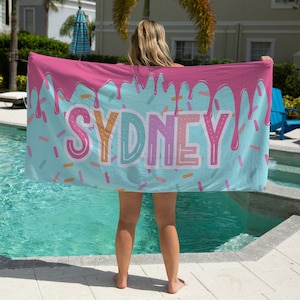 Girl Beach Towel Custom Name Towel Personalized Girl Name Gift for Tween