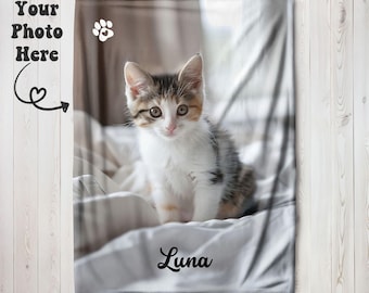 Custom Cat Photo Blanket Pet Gift for New Cat Owner Personalized Cat Blanket New Kitty Gift Dog Memorial Gift Custom Name Blanket for Cat
