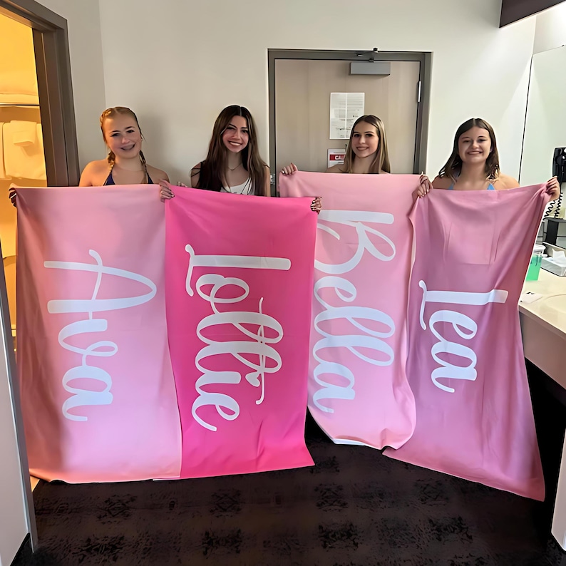 Custom Name Beach Towel Personalized Name Towel Custom Pool Party Favor Name Gift for Kid Teens Beach Party Custom Gift for Her Personalized Girl Party