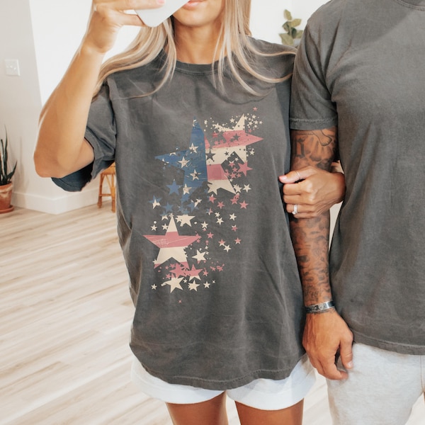 Camiseta del 4 de julio, camiseta con bandera de colores cómodos, camiseta del Día de la Independencia, camiseta del Día de los Caídos, camiseta de estrellas, camiseta del 4 de julio, camiseta con bandera estadounidense, regalo