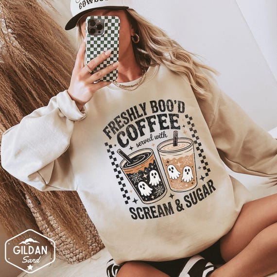 Halloween Sweatshirt Comfort Colors Ghost Halloween Coffee Cute Ghost Sweatshirt Halloween Crewneck  Boo Comfort Colors Coffee Sweatshirt
