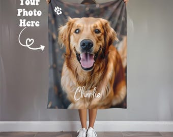 Custom Dog Photo Blanket Pet Gift for New Dog Owner Personalized Dog Blanket New Puppy Gift Dog Memorial Gift Custom Name Blanket for Dog