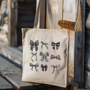 Black Bow Tote Bag Coquette Tote Bag