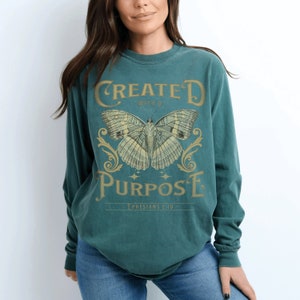 Bible Verse Gift for Friend Faith Aesthetic Oversized Summer Tee Blue Spruce Long Sleeve Tee