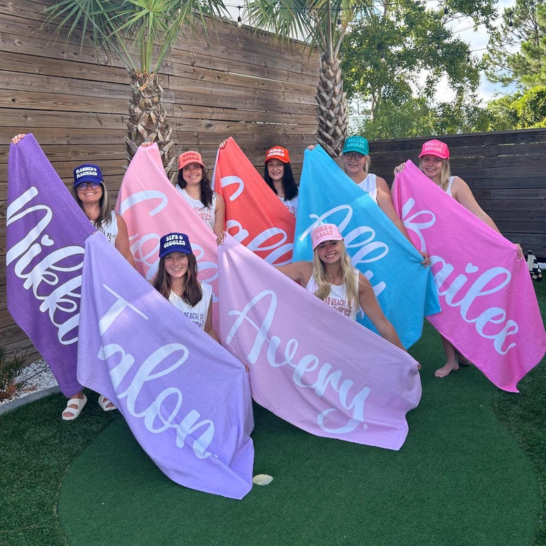 Custom Name Beach Towel Personalized Name Towel Custom Pool Party Favor Name Gift for Kid Teens Beach Party Custom Gift for Her Personalized Girl Trip