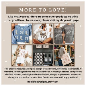 May include: A collage of different products featuring various designs. The products include a light blue t-shirt with a boot design, a white sweatshirt with a brown bow design, a grey t-shirt with the text "CRUISIN' The Brown's", a white t-shirt with a boot design, a black and white checkered blanket, and a white tote bag with a boot design.