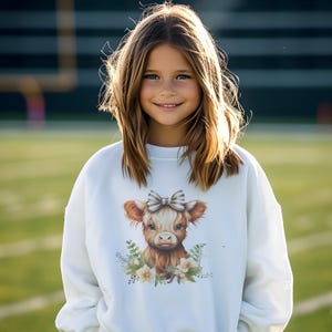 White Youth Cow Shirt Girls Fall Shirt Cute Cow Fall Kids Crewneck