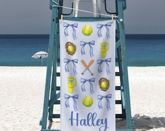 Personalized Softball Beach Towel Custom Softball Gift Softball Coach Gift Softball Party Custom Softball Team Custom Softball Mom Name Gift