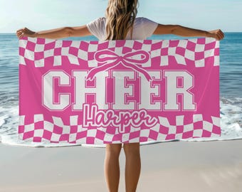 Custom Cheer Gift Towel Personalized Cheer Towel Coquette Cheer Bow Towel School Cheer Team Gift Cheerleader Cheer Coach Cheer Beach Towel