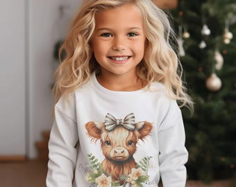 Highland Cow Toddler Long Sleeves T-shirts Cute Cow Lover Tee Trendy Toddler Clothes for 3 year old Girl Birthday Gift Baby Highlander Cow
