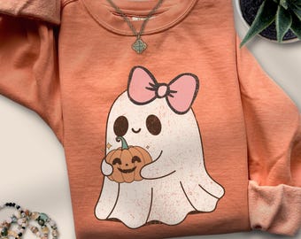 Cute Ghost Sweatshirt Halloween Comfort Colors Ghost Crewneck Coquette Halloween Sweater Spooky Halloween Sweatshirt Trendy Fall Gift Ideas