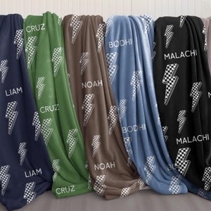 Personalized Newborn Boy Checked Bolt Baby Boy Name Blanket Custom Baby Shower Gift Blue Baby Boy Blanket Green Boy Blanket Brown Boy Blanket Light Blue Boy Blanket Black Boy Blanket