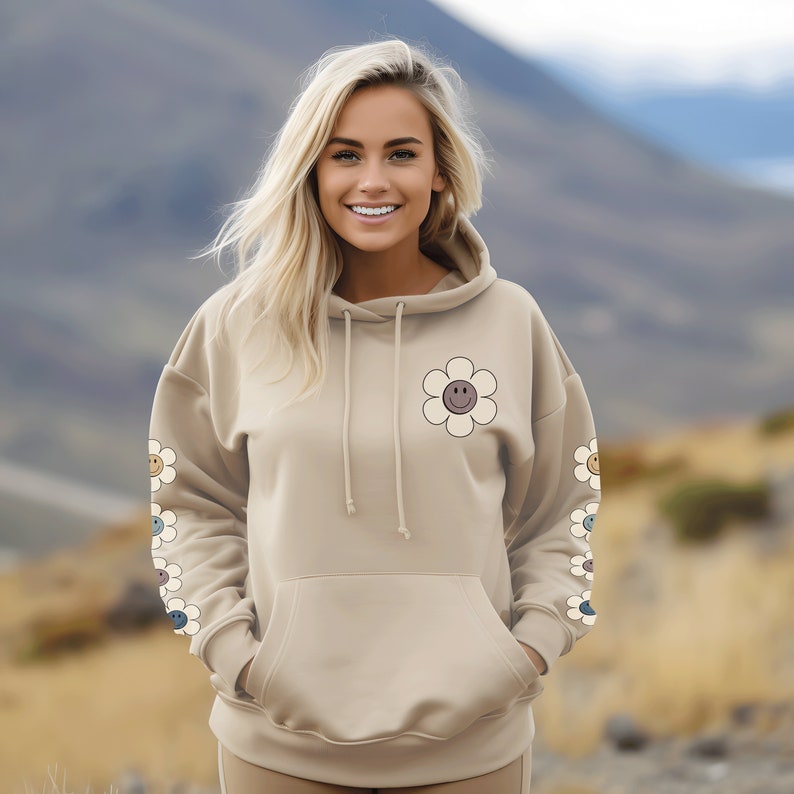 Smile Daisy Happy Face Hoodie Oversized VSCO Hoodie Sand Hoodie