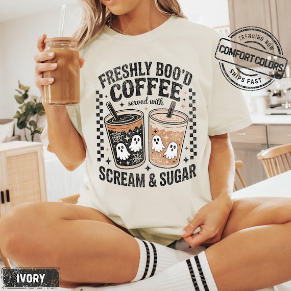 Halloween Tee Comfort Colors Ghost Halloween Coffee Cute Ghost Shirt Halloween Tshirt  Boo Comfort Colors Coffee Tee Funny Halloween Shirt