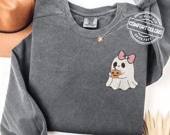 Cute Ghost Sweatshirt Halloween Comfort Colors Ghost Crewneck Coquette Halloween Sweater Spooky Halloween Sweatshirt Trendy Fall Gift Ideas