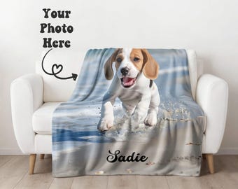 Custom Dog Photo Blanket Pet Gift for New Dog Owner Personalized Dog Blanket New Puppy Gift Dog Memorial Gift Custom Name Blanket for Dog