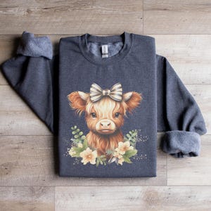 Heather Grey Kids Highland Cow Sweatshirt