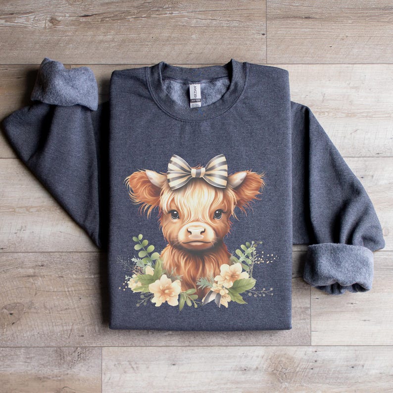 Heather Grey Kids Highland Cow Sweatshirt