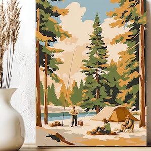 Easy Paint By Numbers Vintage Camping National Park,Mountain Lake Scene Paint By Number | Nature Landscape Beginner Adult DIY Painting Kits