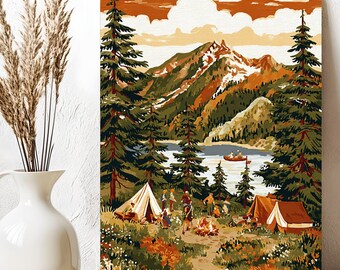 Paint by Numbers Vintage Camping National Park | Mountain Lake