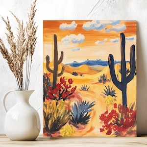 Dune di sabbia pittura con i numeri deserto arte cactus fiori selvatici vintage pittura con i numeri per adulti arte murale fai da te