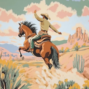 Cowboy Dipingi con i numeri, cavallo al galoppo dipingi con i numeri, arte del deserto, decorazione della cabina, regalo per il nonno, regalo