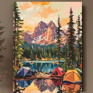 Camping Vintage Paint by numbers, Paint By Numbers Vintage Camping, Lake Forest Landscape Paint By Number Art, Nature Paint By Number