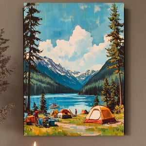 Paint By Numbers Vintage Camping National Park | Mountain Lake Scene Paint By Number | Nature Landscape Beginner Adult DIY Painting Kits