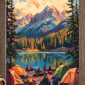 Paint By Numbers Vintage Camping National Park | Mountain Lake Scene Paint By Number | Nature Landscape Beginner Adult DIY Painting Kits
