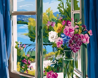 Matisse Style Paint by Number Kit: Open Window Vista, DIY Acrylic Art