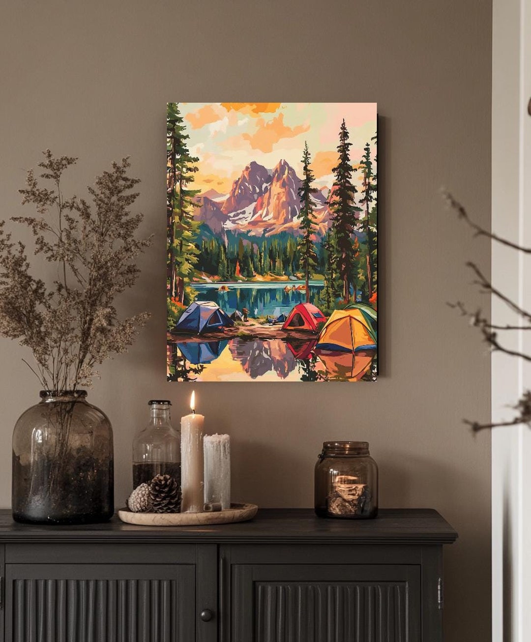 Vintage Camping Paint by Numbers Kit: Lake & Forest Landscape