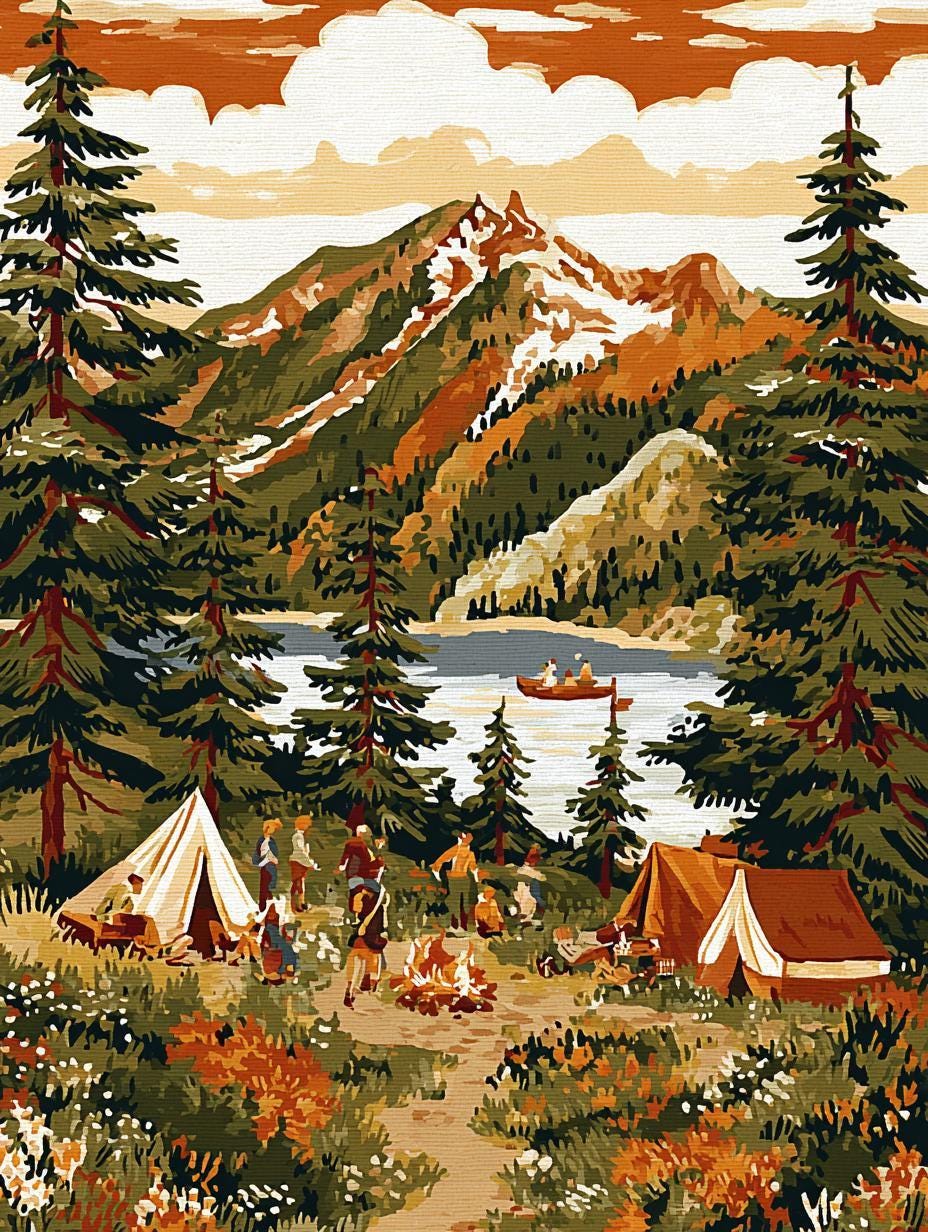 Vintage Camping Paint by Numbers Kit: National Park Lake Scene - Etsy