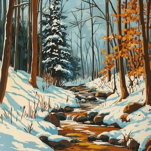 Paint By Numbers Vintage Forest in Winter,Landscape River Stream Paint By Number | Nature Paint By Number Acrylic DIY Kit