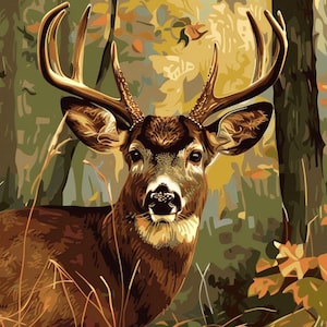 Elk Vintage Dipingi con i numeri, foresta di cervi Dipingi con i numeri, Decorazione murale, Arte murale