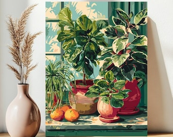 Kit de peinture à numéros : plantes d'intérieur adaptées aux débutants - ensemble de toiles à monter soi-même