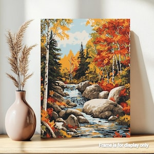 Paint By Numbers Vintage Forest | Landscape River Stream Paint By Number | Nature Paint By Number Acrylic DIY Kit
