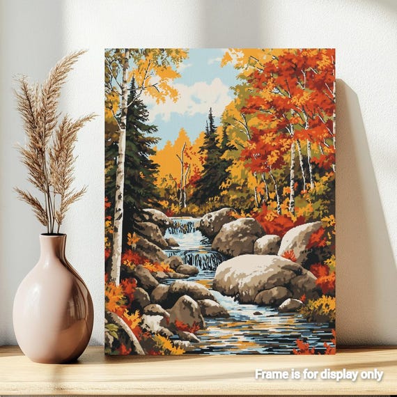 Vintage Forest Paint by Numbers Kit: DIY Acrylic River Landscape