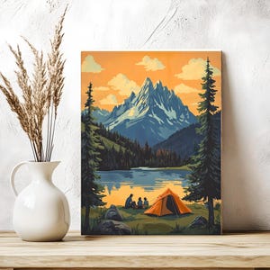 Paint By Numbers Camping in sunset National Park,Mountain Lake Scene Paint By Number,Nature Landscape Beginner Adult DIY Painting Kits