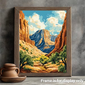 Paint By Numbers Vintage Mountain Landscape | Western Southwest Landscape Paint By Number | Midcentury Modern Nature Adult DIY Painting Kits