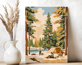 Kit de pintura por números con temática de acampada vintage: una actividad relajante y consciente.