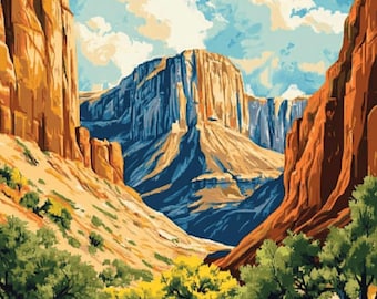 Kit de pintura por números de paisaje de montaña vintage: Pintura DIY para adultos del suroeste americano